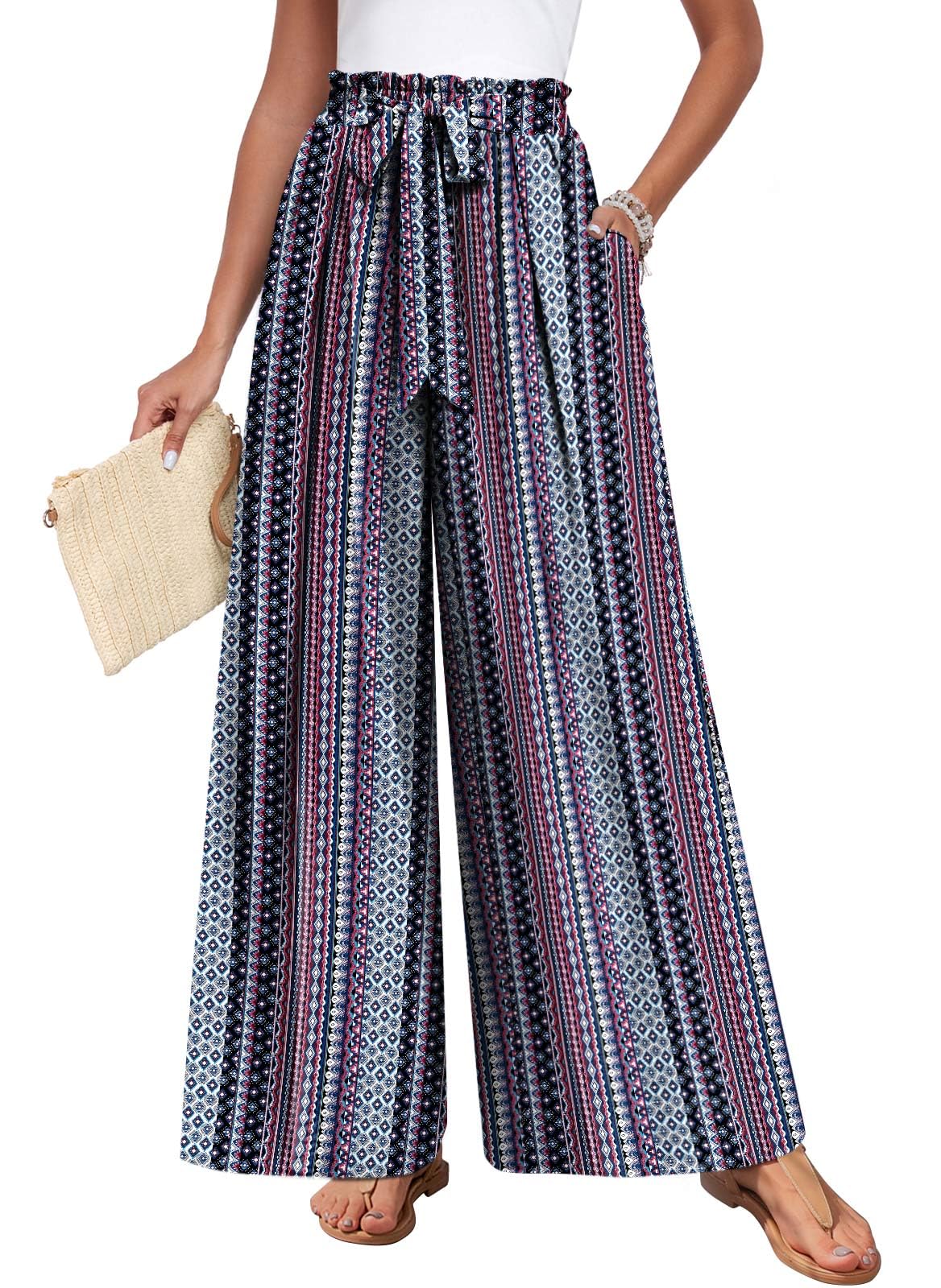 TAOHUADAO Womens Wide Leg Pants with Pockets High Waisted Plus Size Palazzo Pants Casual Flowy Trousers