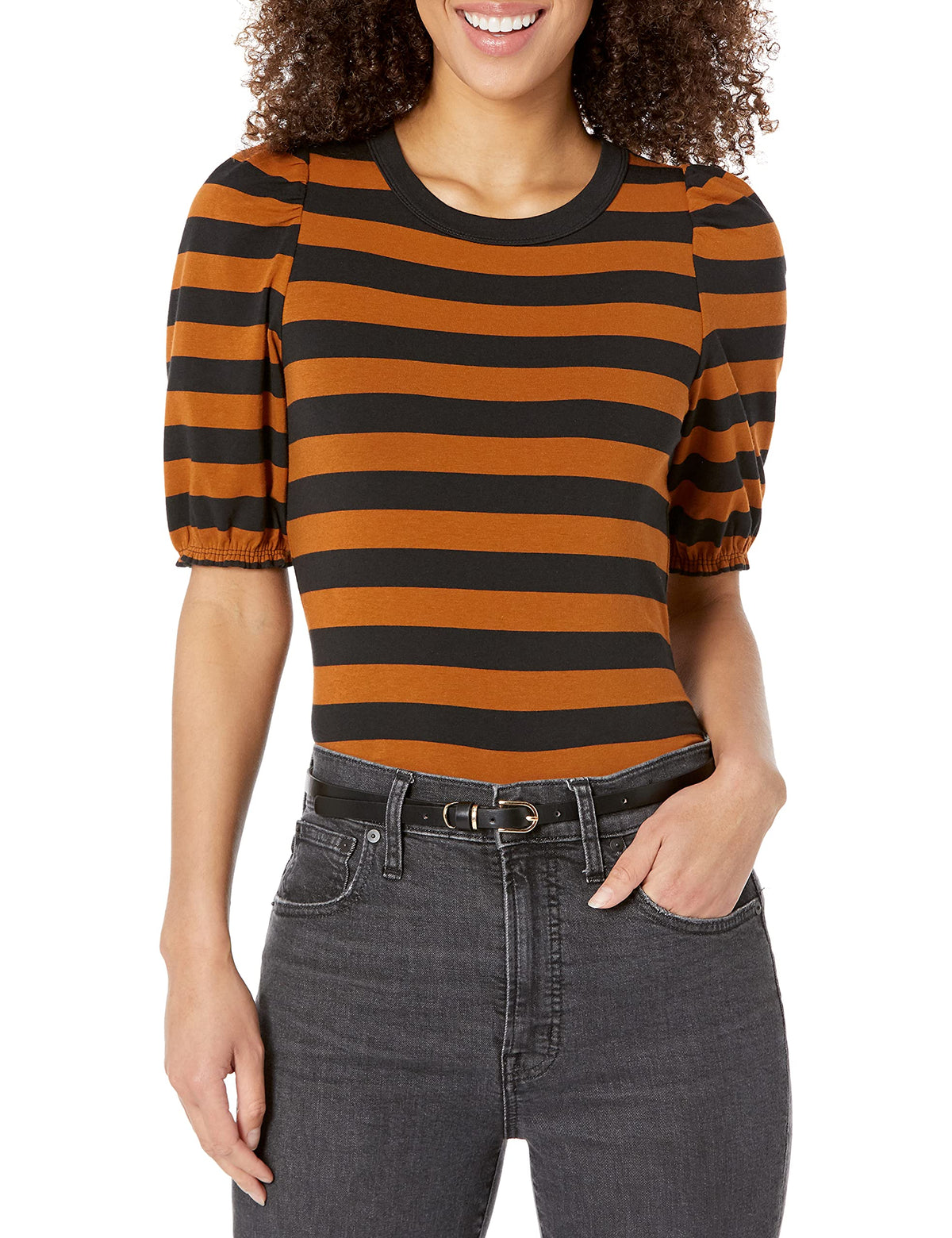 Amazon Essentials Women's Regular-Fit Twist Puff Sleeve Crewneck T-Shirt