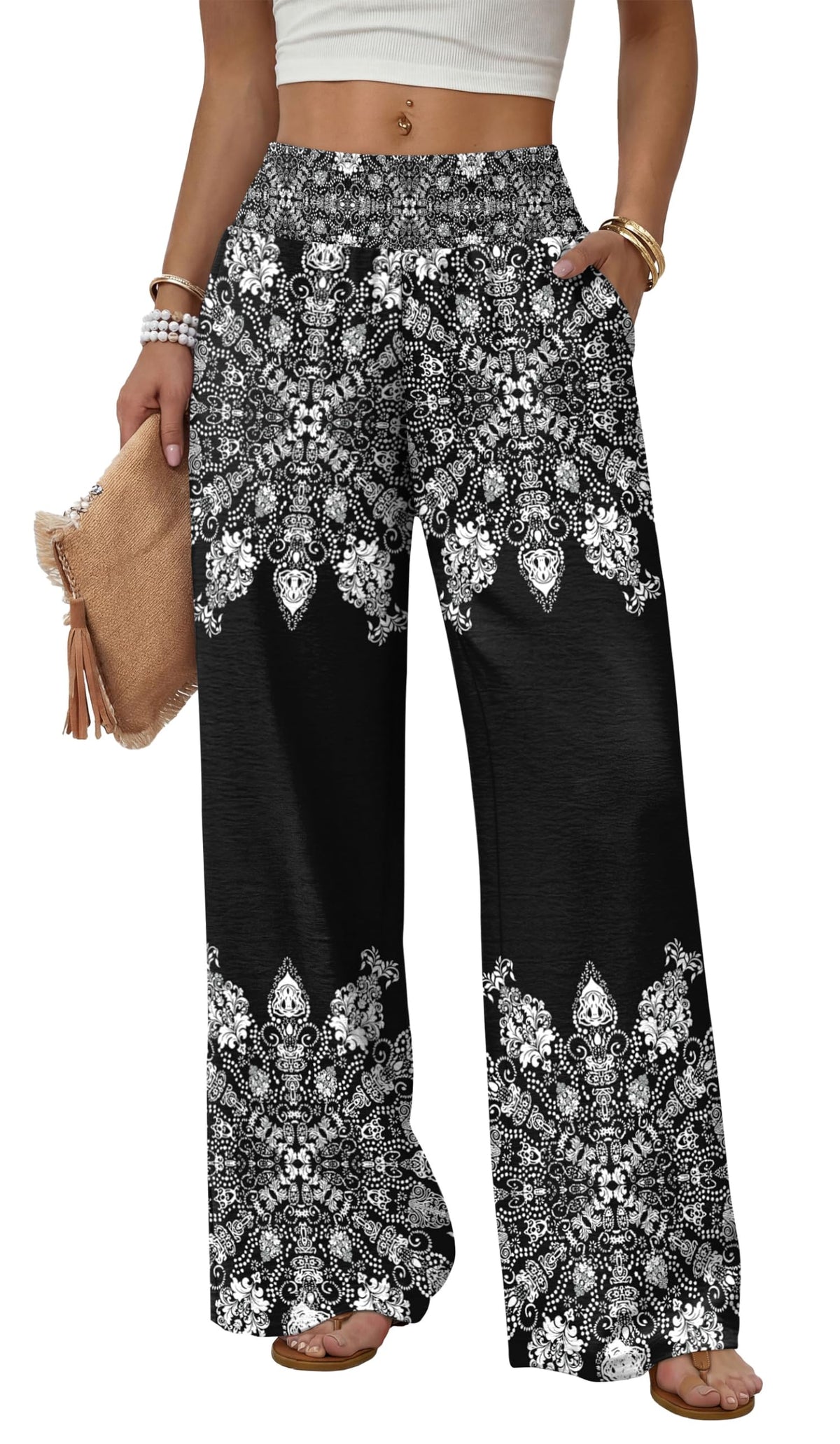 Sampeel Wide Leg Pants Woman High Waist Trousers with Pockets Casual Lounge