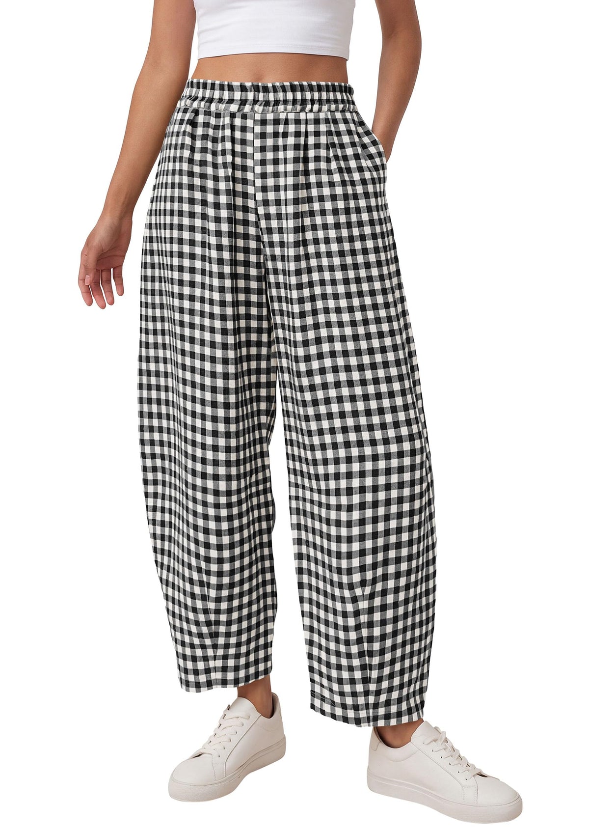 PRETTYGARDEN Plaid Barrel Pants Women Summer Bottoms