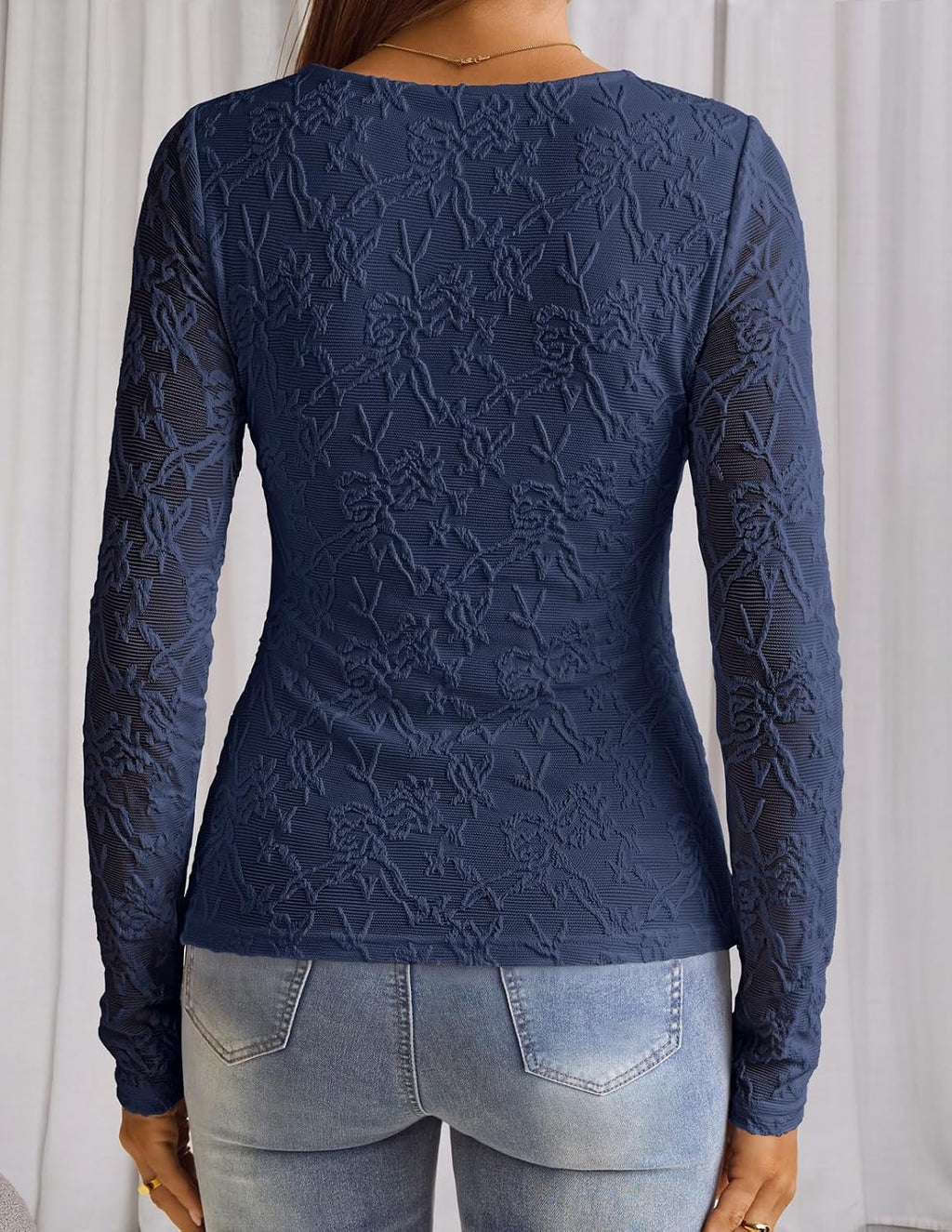 MEROKEETY Womens Fall Lace Mesh Long Sleeve Blouse Tops Dressy Casual Shirt