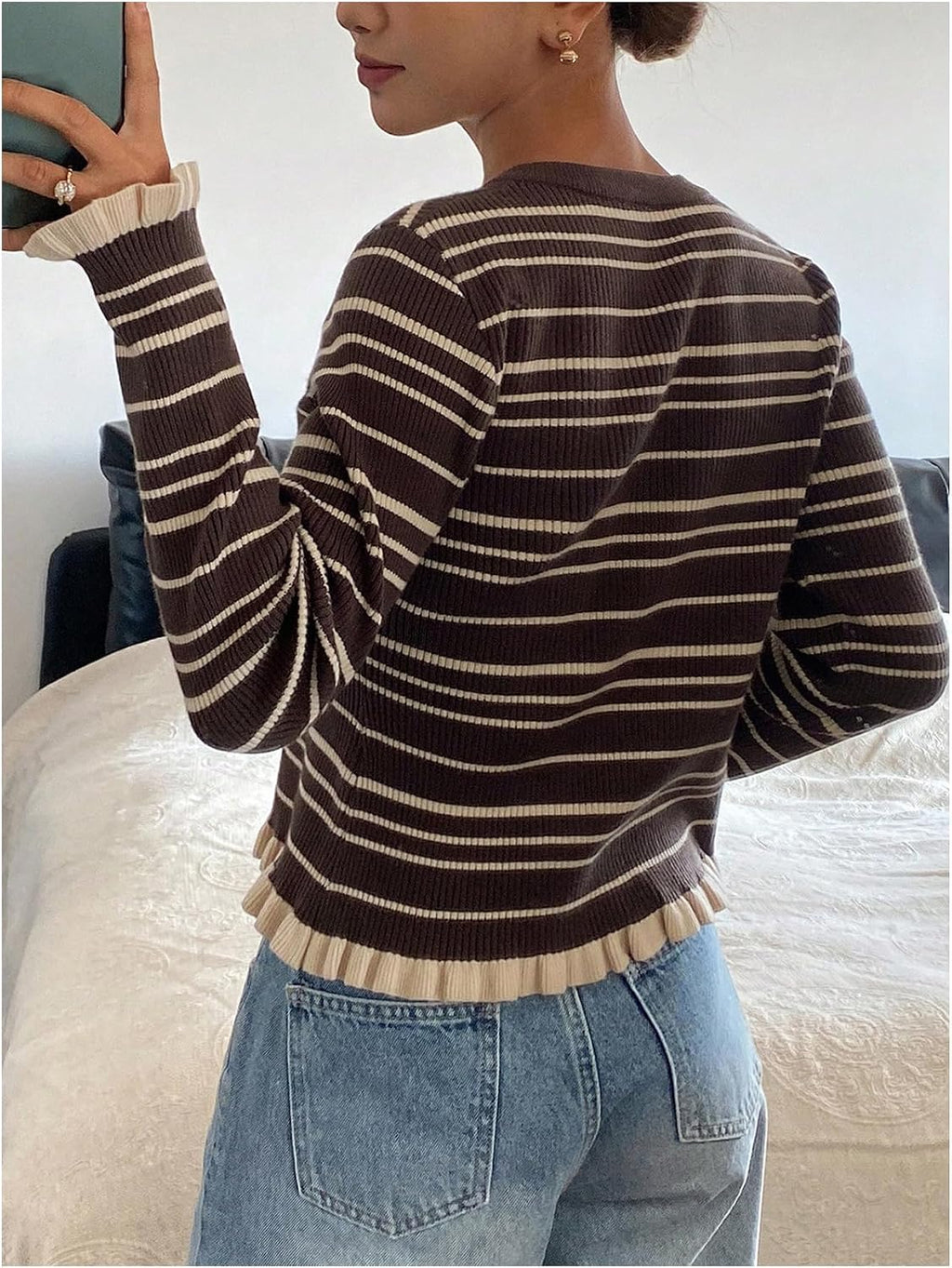 SOLY HUX Women's Striped Button Up Cardigan Sweaters Long Sleeve Sweater