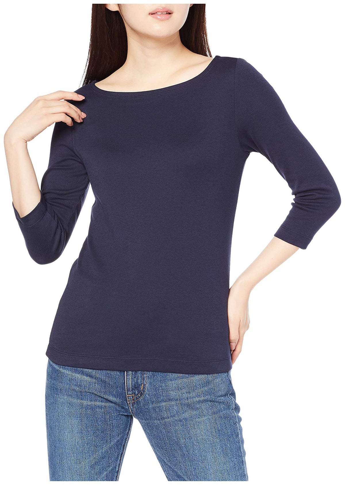 Amazon Essentials Women's Slim-Fit 3/4 Sleeve Boat Neck Tops Cotton Modal T-Shirt