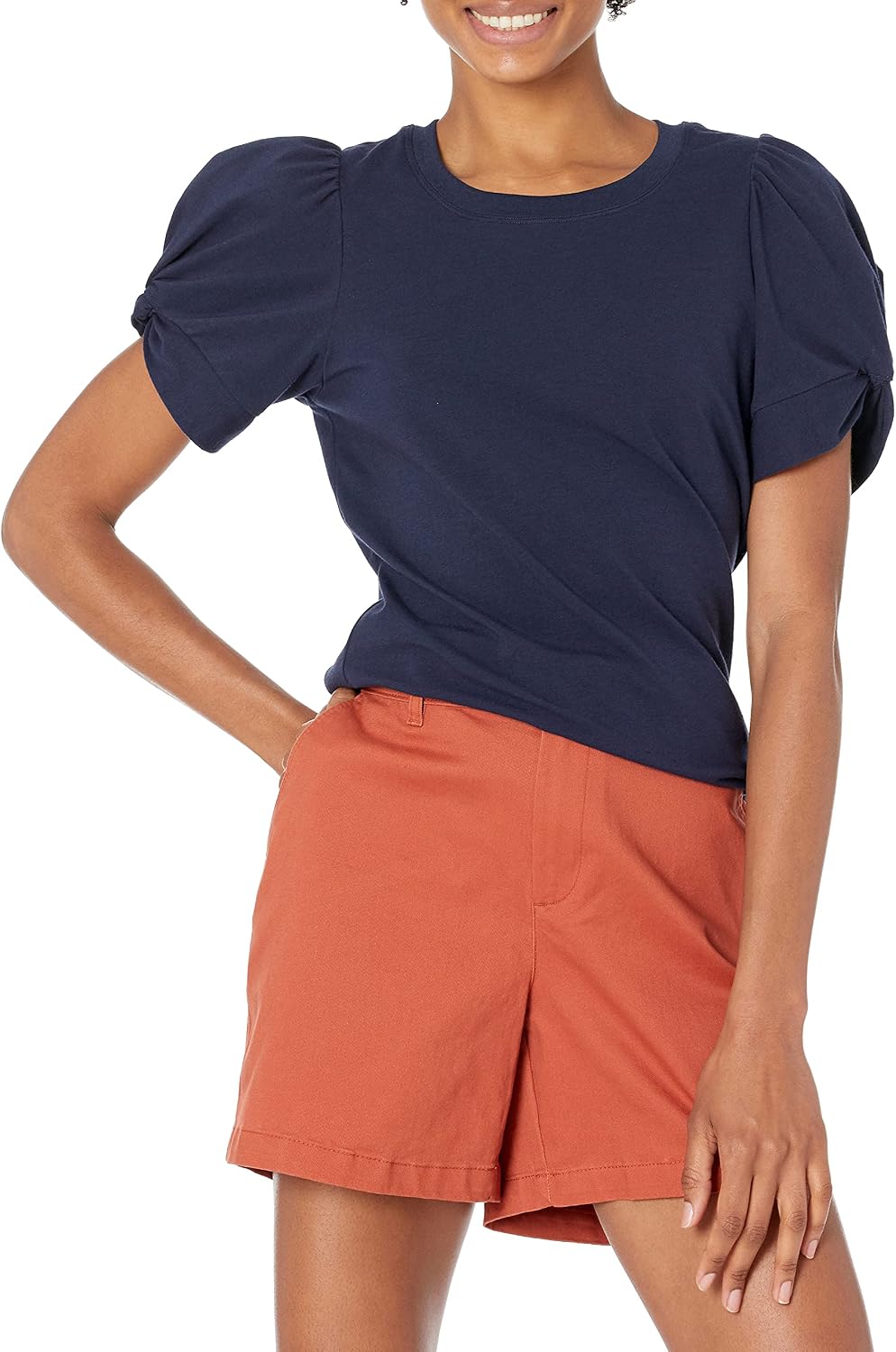 Amazon Essentials Women's Regular-Fit Twist Puff Sleeve Crewneck T-Shirt