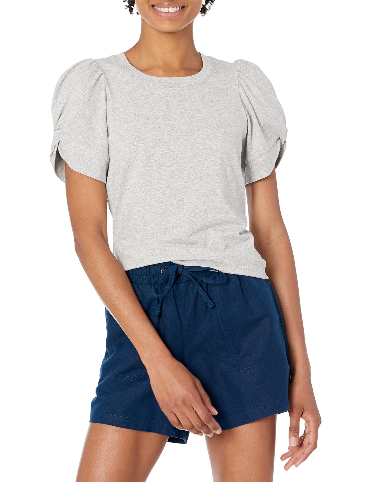 Amazon Essentials Women's Regular-Fit Twist Puff Sleeve Crewneck T-Shirt