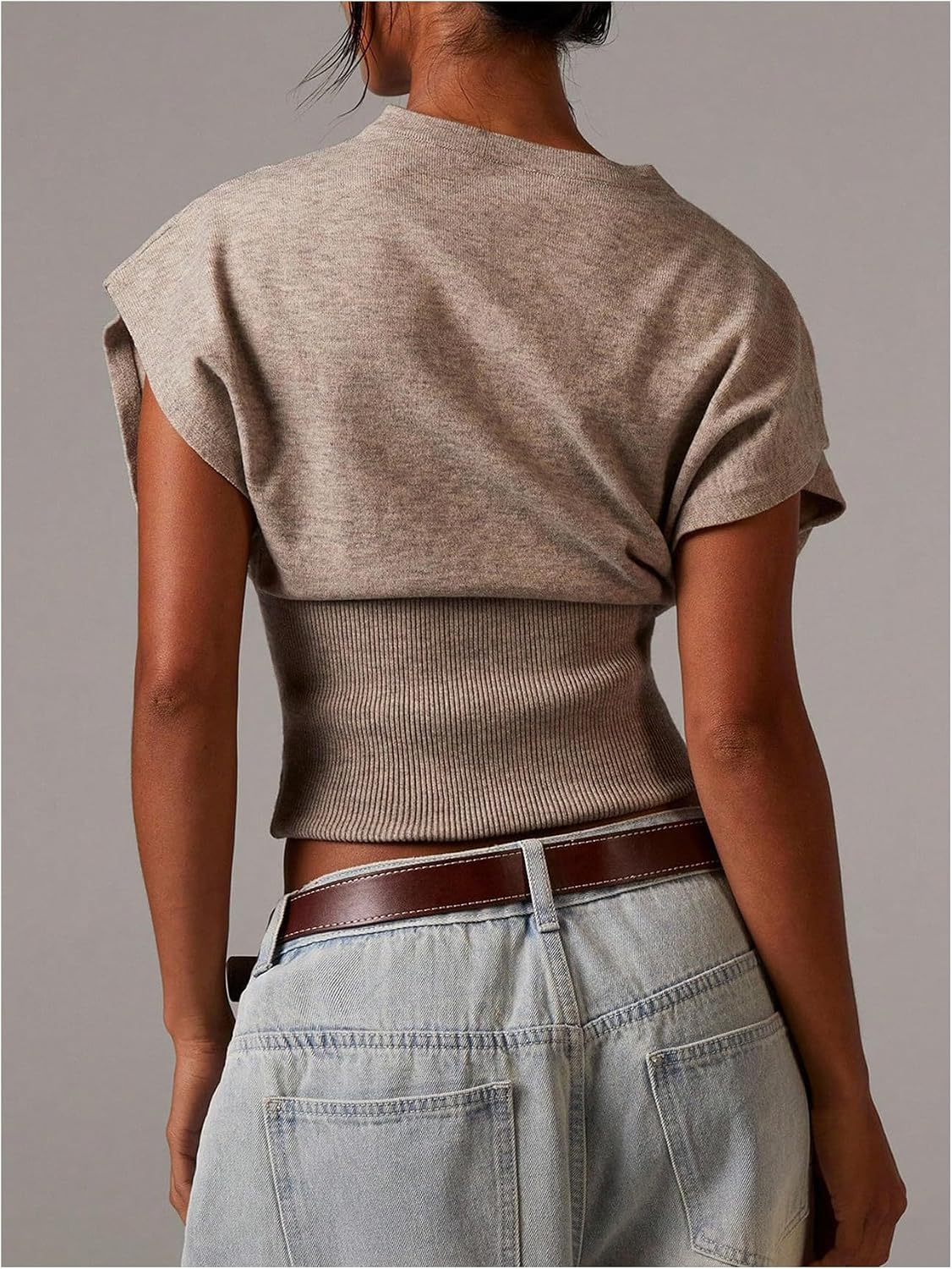 SHENHE Women's Cap Sleeve Button Up Sweater Sleeveless Knit Vest Crop Top
