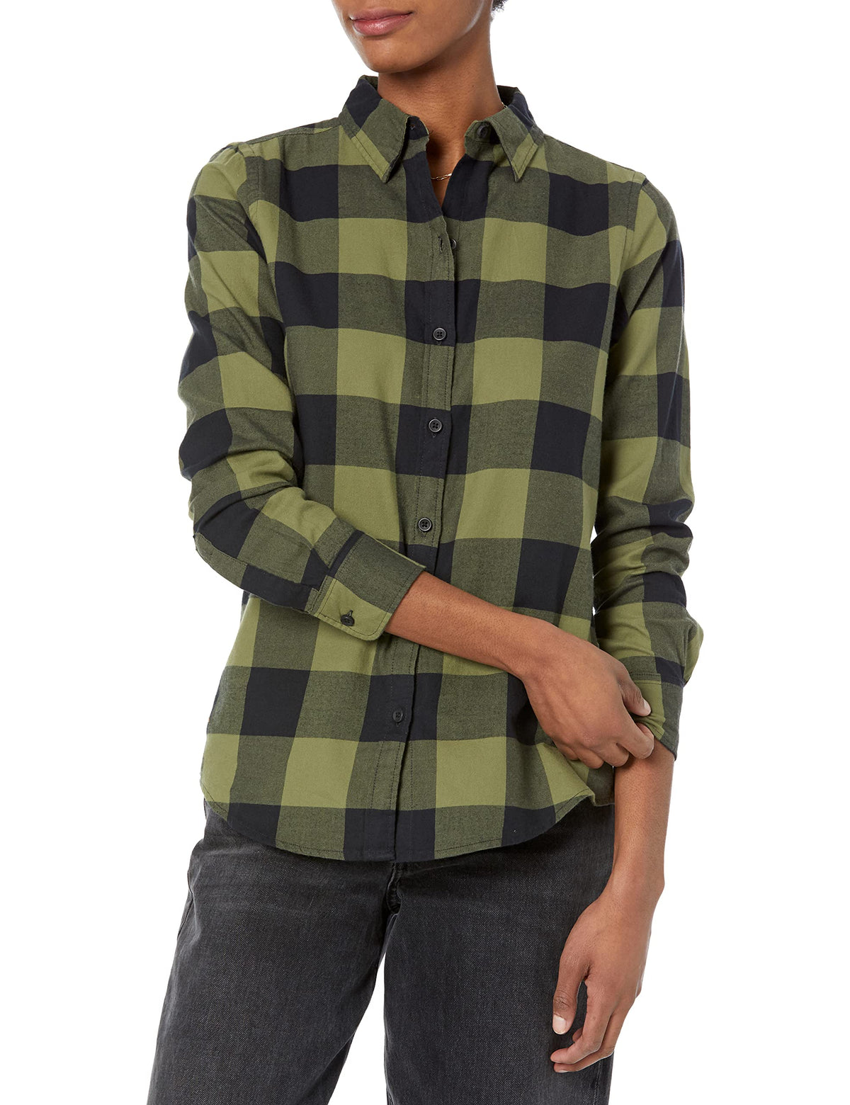 Amazon Essentials Women's Regular-Fit Long-Sleeve Lightweight Cotton Brushed Flannel Shirt