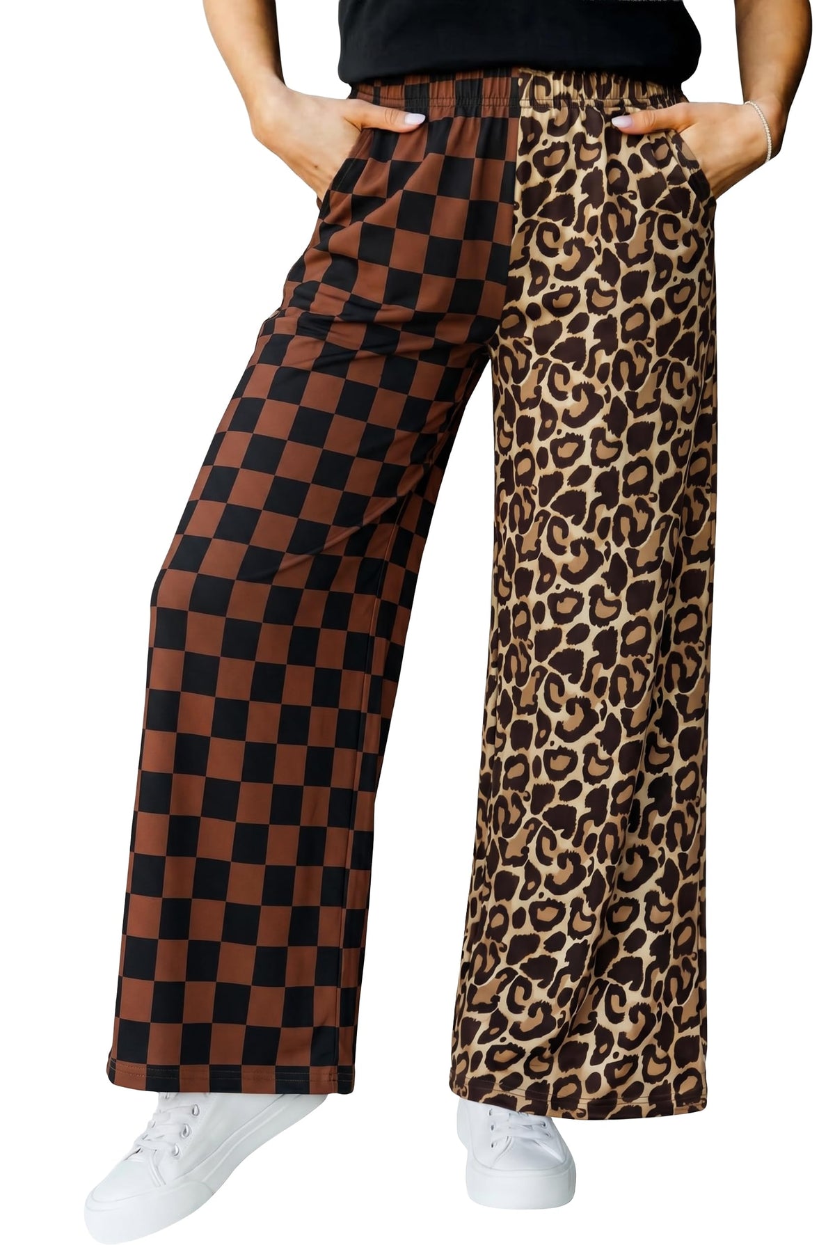 IWOLLENCE Women's Casual Loose Checkered Wide Leg Pants High Waist Straight Lounge Y2K Gingham Trousers