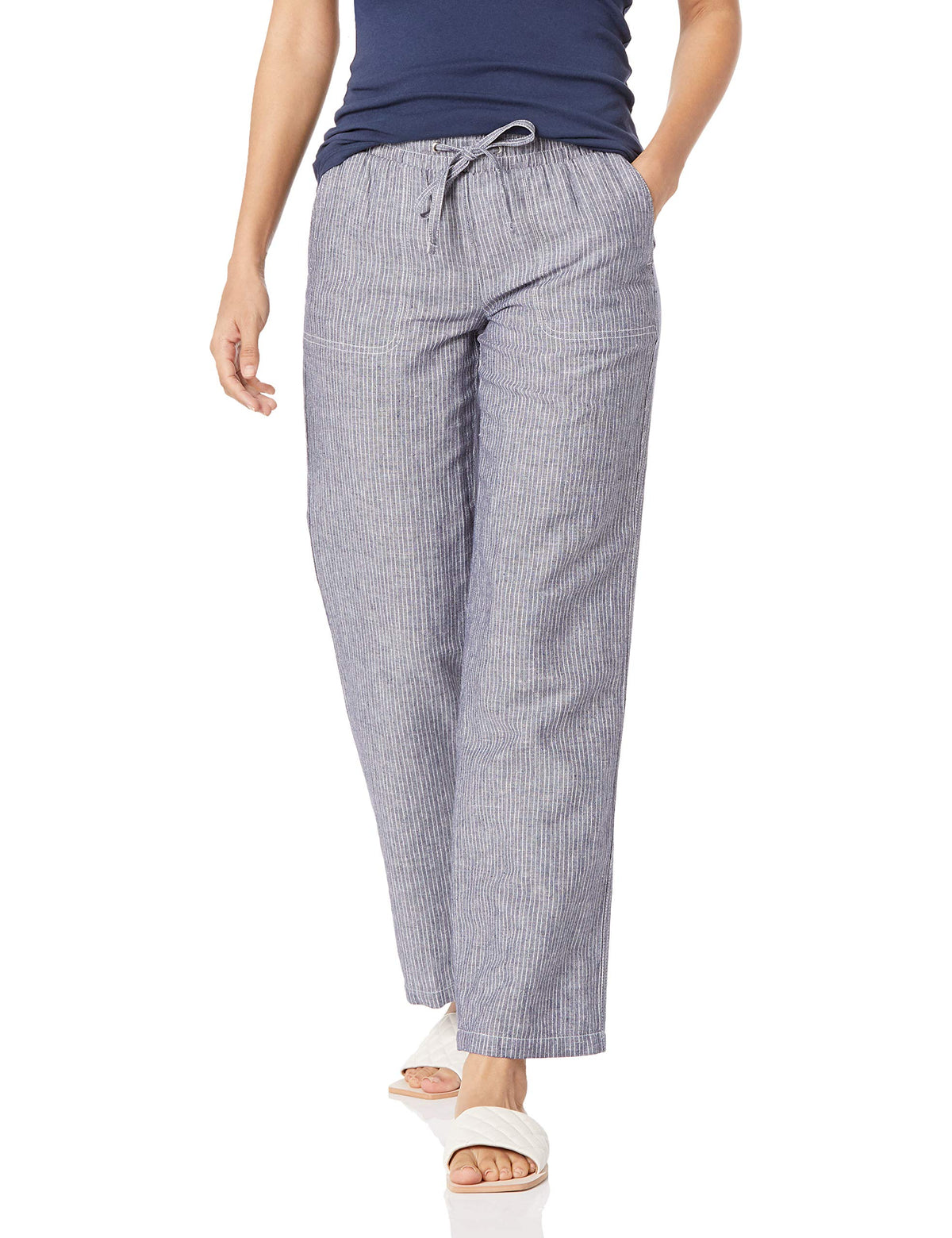 Amazon Essentials Women's Linen Blend Drawstring Relaxed Fit Wide Leg Pants (Available in Plus Size)