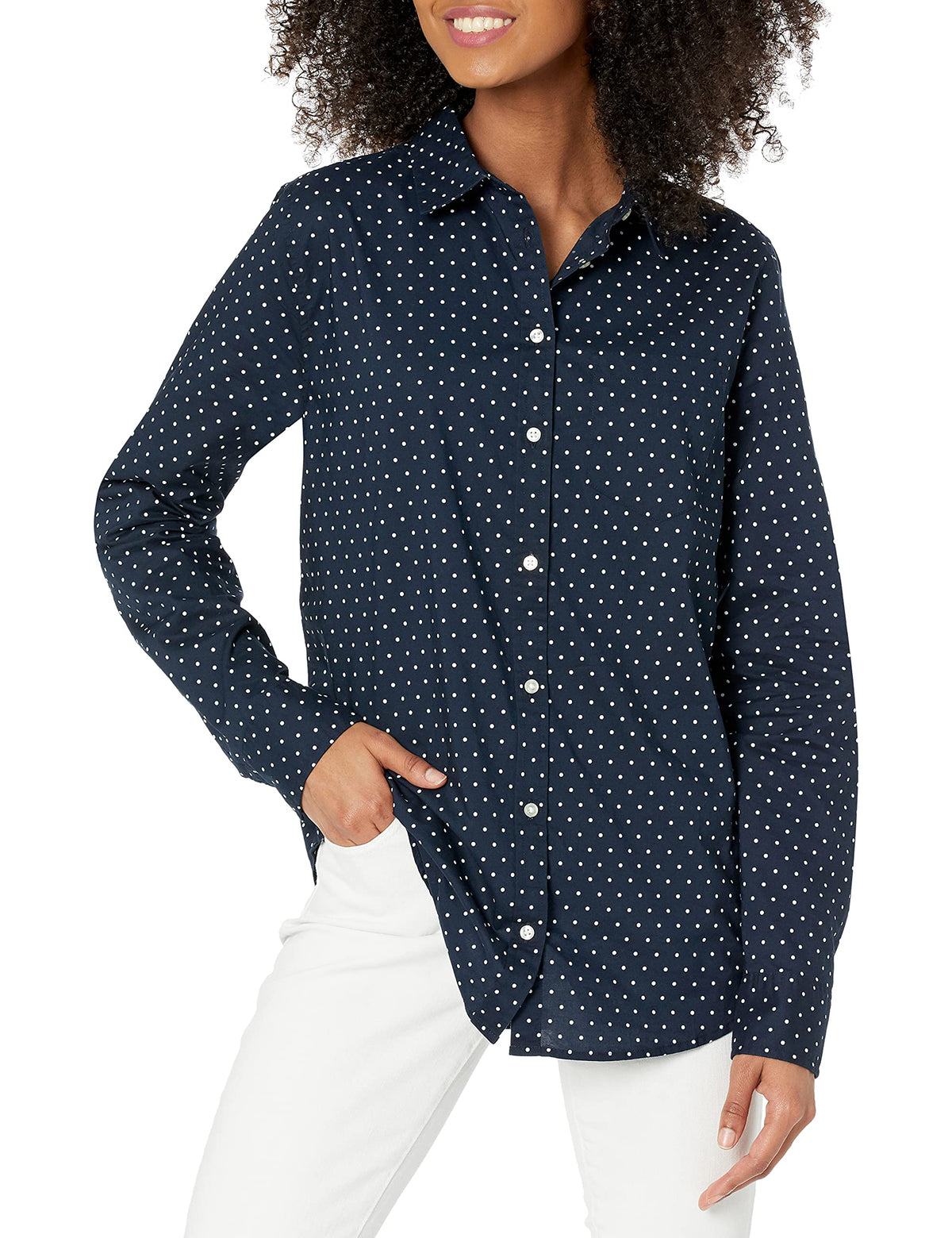 Amazon Essentials Women's Regular-Fit Long-Sleeve Button-Down Cotton Poplin Shirt, Business Casual