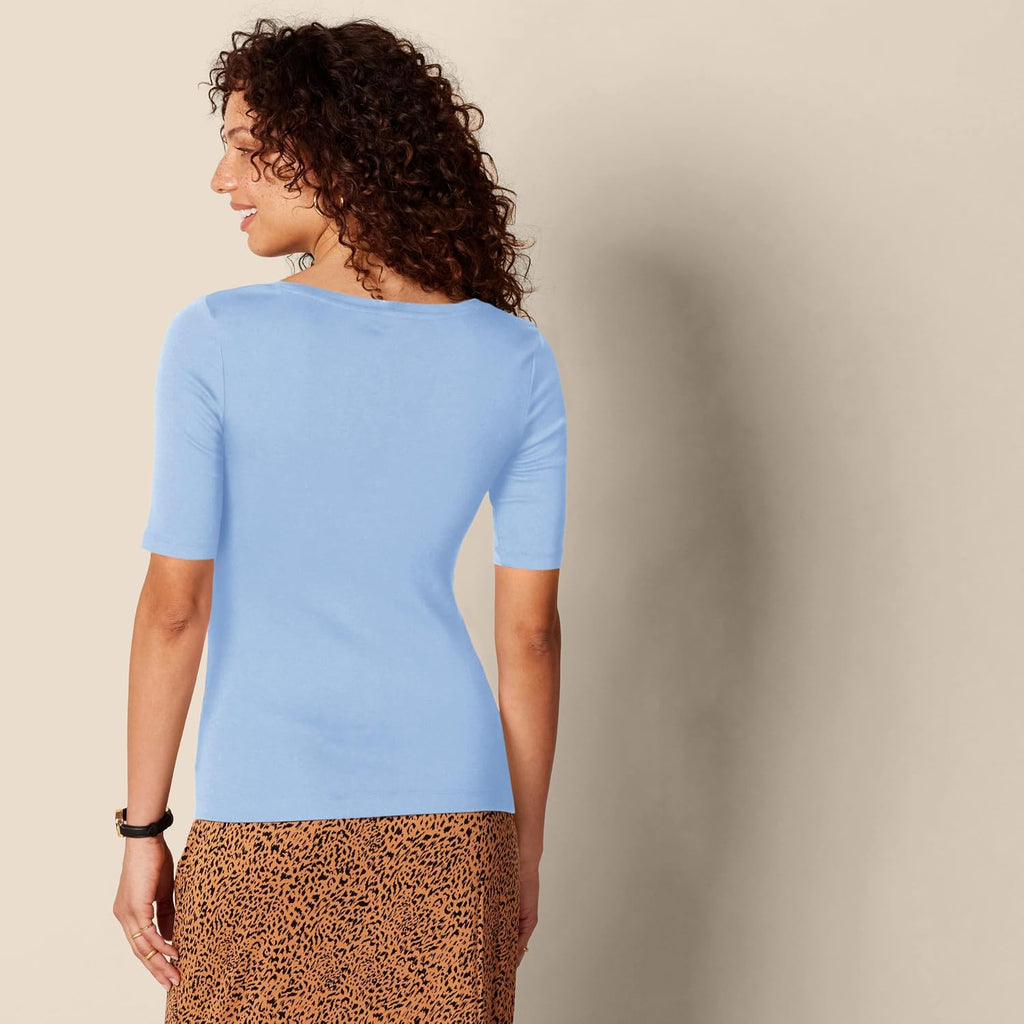 Amazon Essentials Women's Slim Fit Half Sleeve Square Neck Cotton Modal T-Shirt