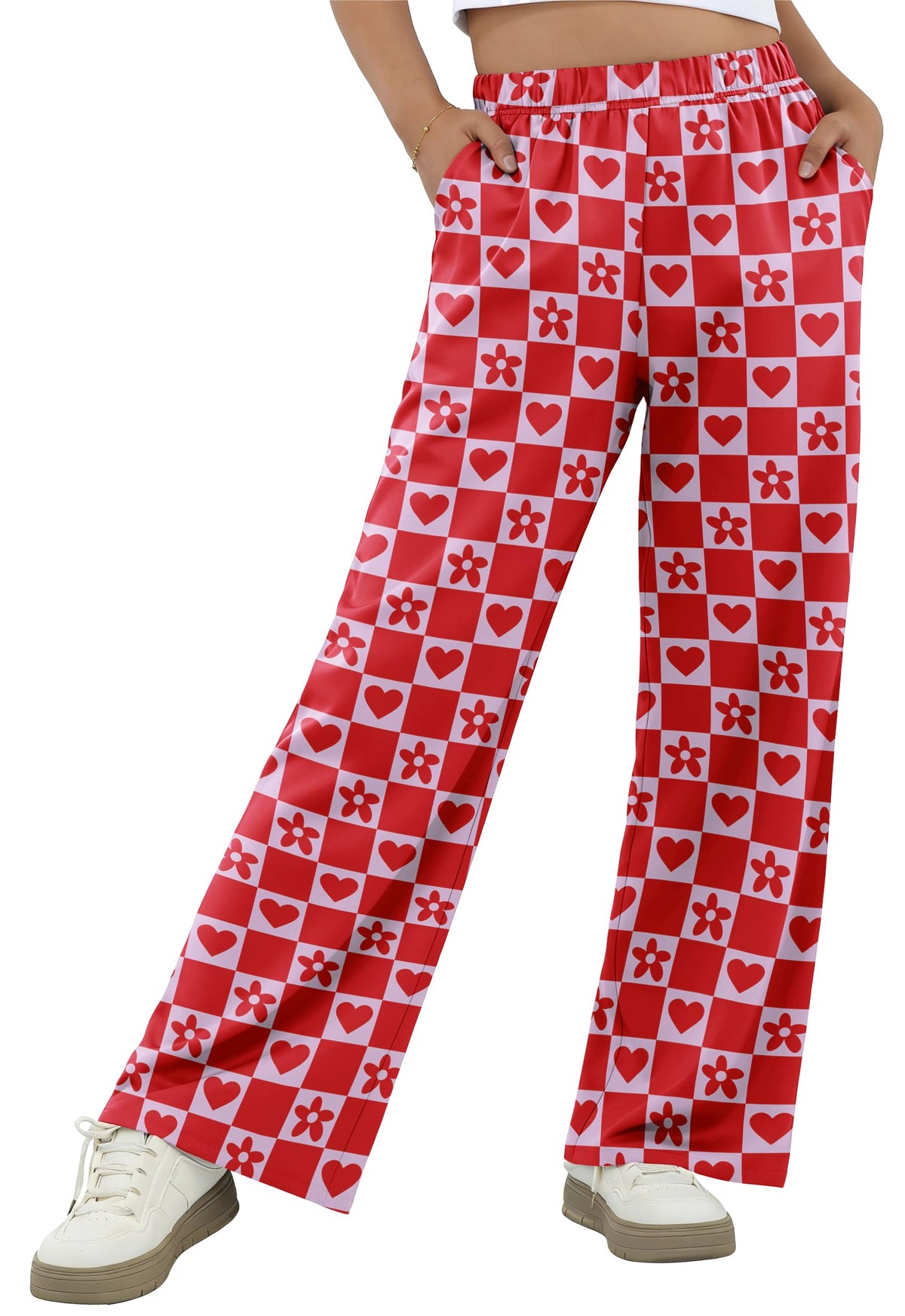 IWOLLENCE Women's Casual Loose Checkered Wide Leg Pants High Waist Straight Lounge Y2K Gingham Trousers