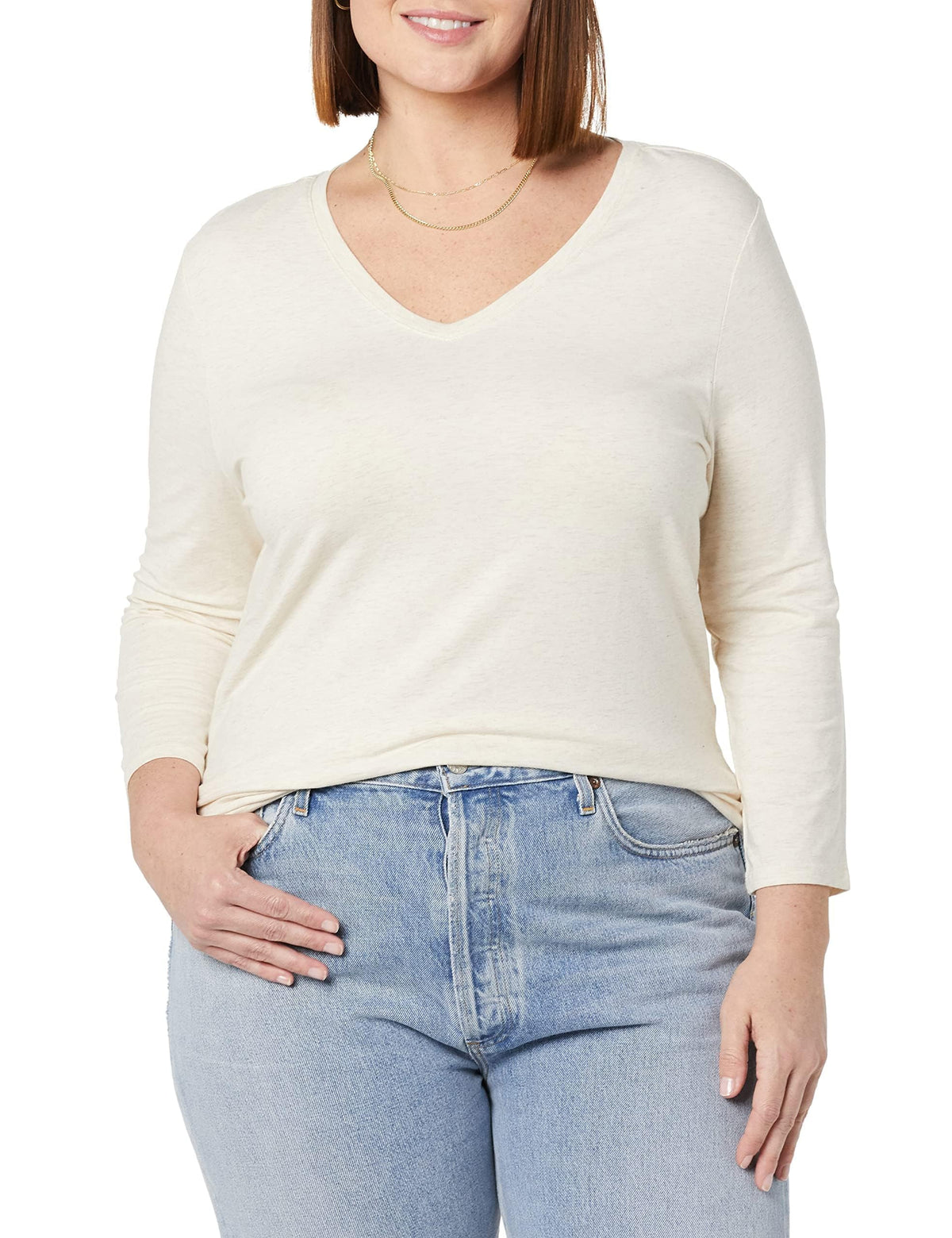 Amazon Essentials Women's Regular-Fit 3/4 Sleeve V-Neck Cotton Modal T-Shirt (Available in Plus Size)