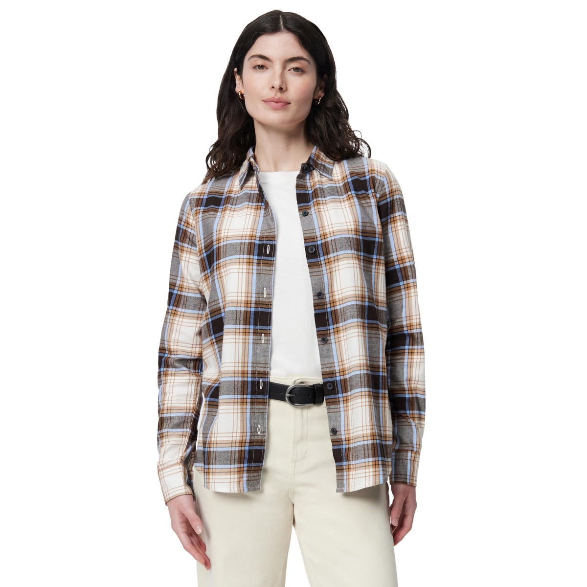 Amazon Essentials Women's Regular-Fit Long-Sleeve Lightweight Cotton Brushed Flannel Shirt