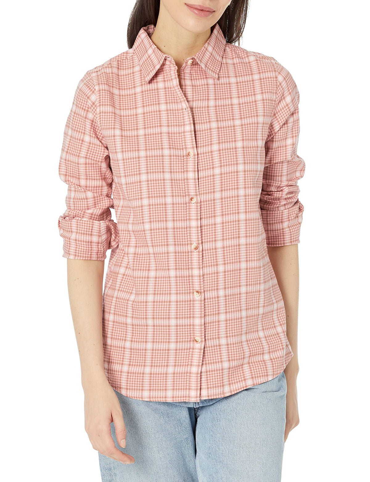Amazon Essentials Women's Regular-Fit Long-Sleeve Lightweight Cotton Brushed Flannel Shirt