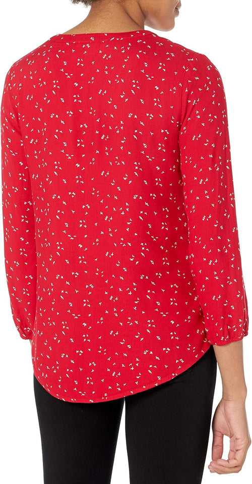Amazon Essentials Women's 3/4 Sleeve Button Popover Shirt, Loose-Fit V-Neck Blouse, Lightweight