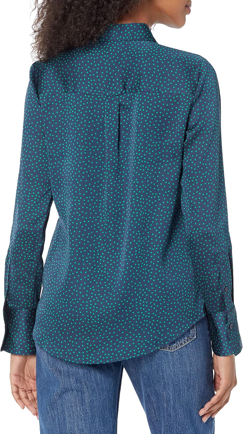 Amazon Essentials Women's Regular-Fit Long Sleeve Satin Button Down Blouse, Dressy Collared Shirt