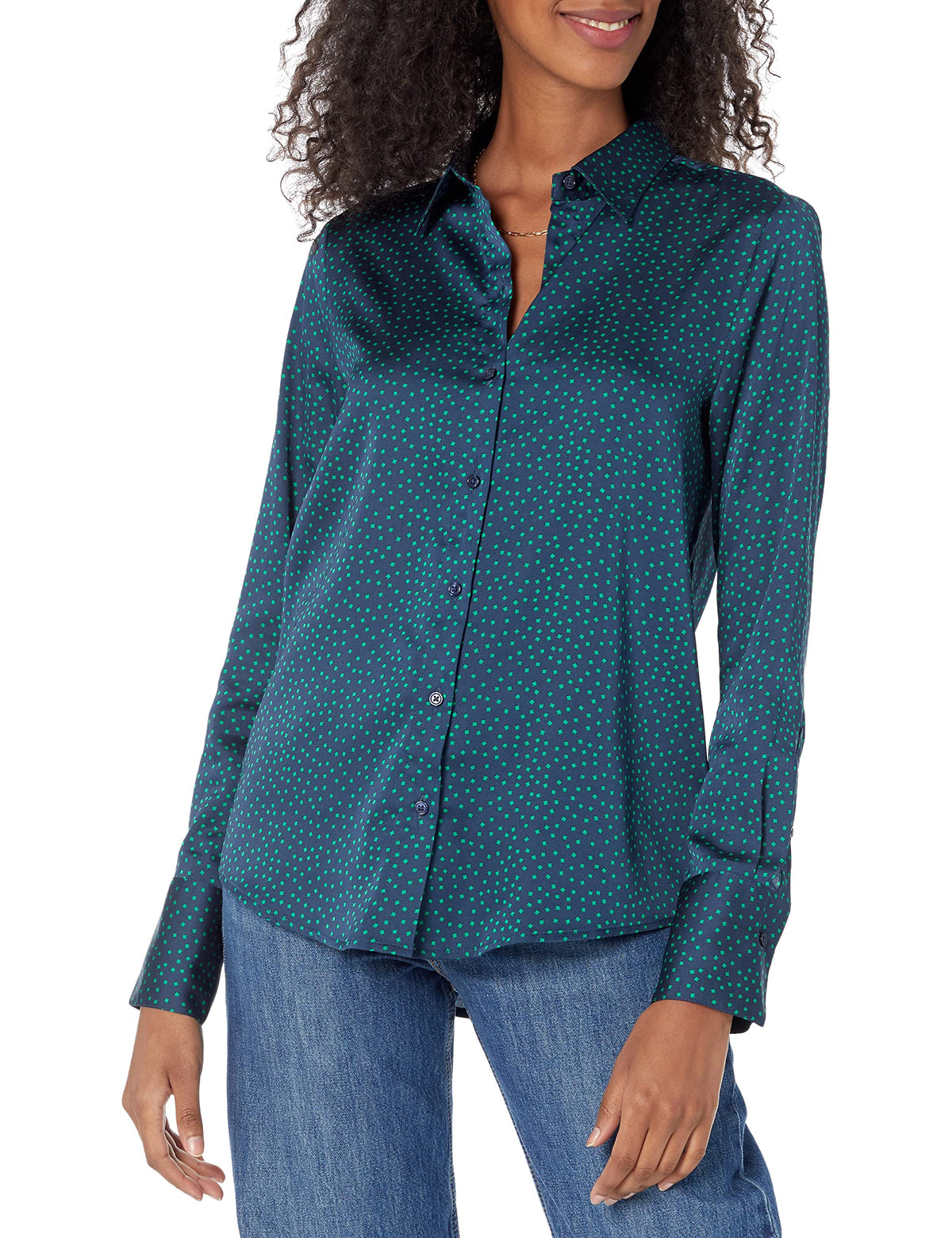 Amazon Essentials Women's Regular-Fit Long Sleeve Satin Button Down Blouse, Dressy Collared Shirt