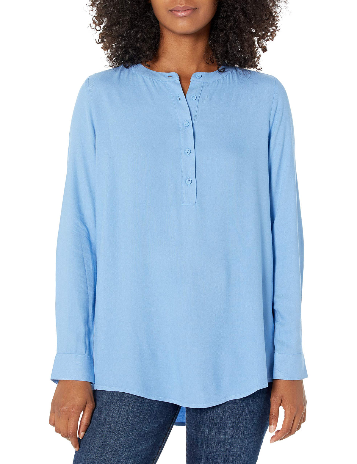 Amazon Essentials Women's Long-Sleeve Relaxed Fit Popover Blouse, Collared Business Casual Work Shirt