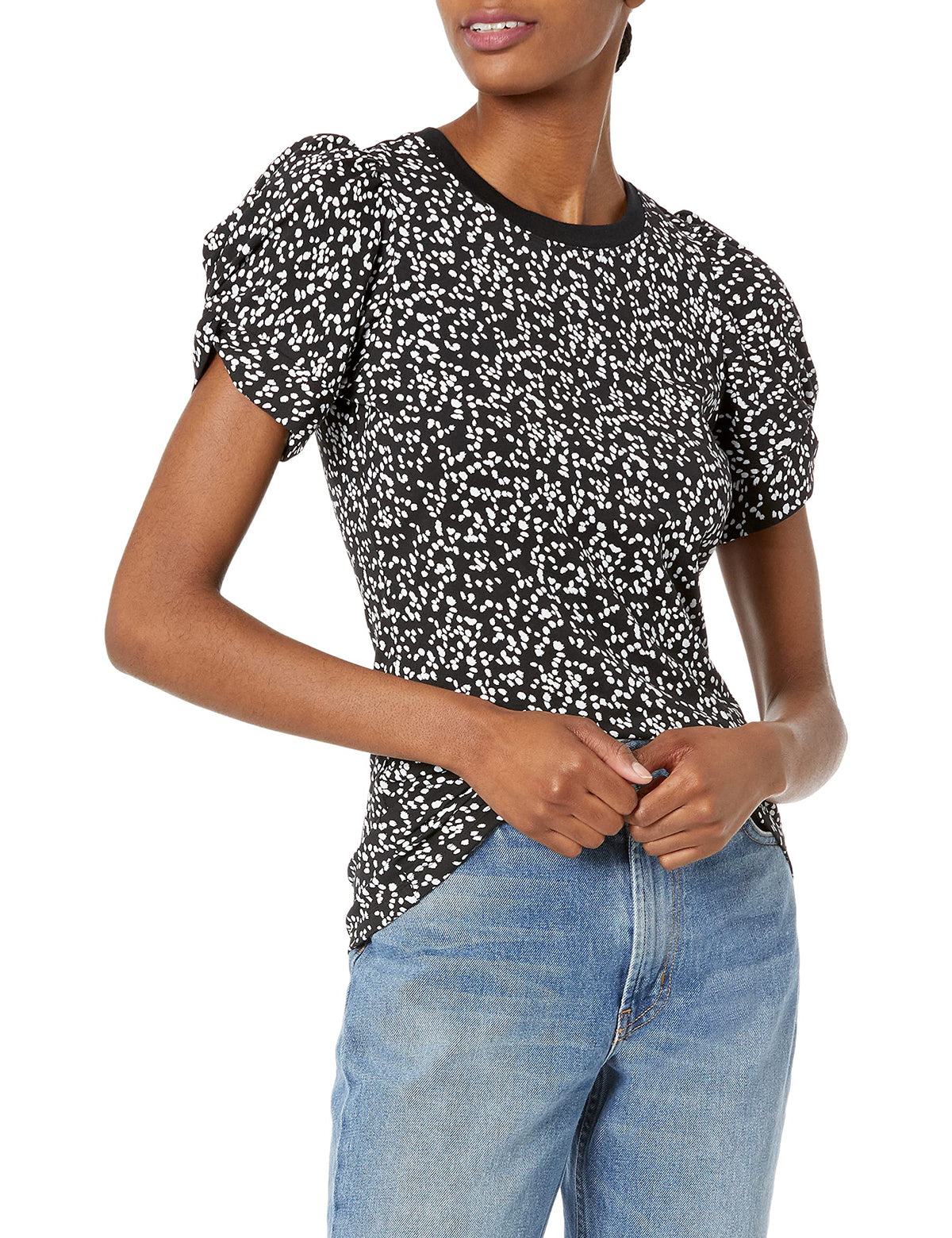 Amazon Essentials Women's Regular-Fit Twist Puff Sleeve Crewneck T-Shirt