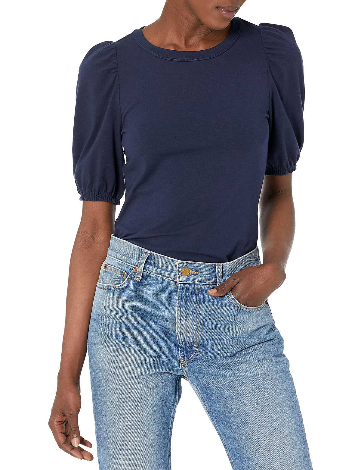 Amazon Essentials Women's Regular-Fit Twist Puff Sleeve Crewneck T-Shirt