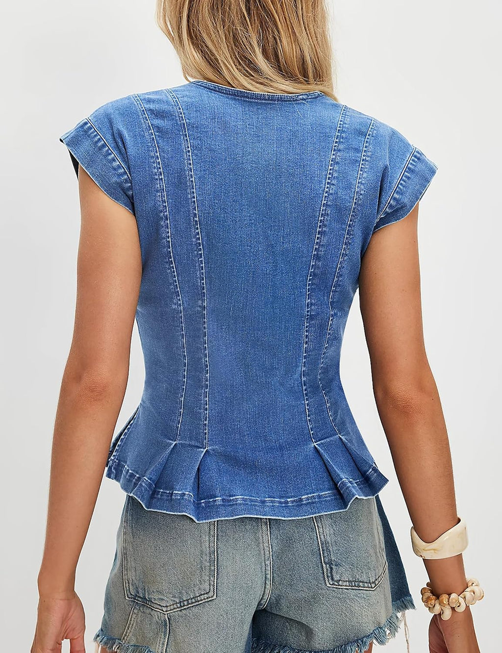 Denim Vest Tops for Women Y2k Pleated Button Down Jean Vests Shirts