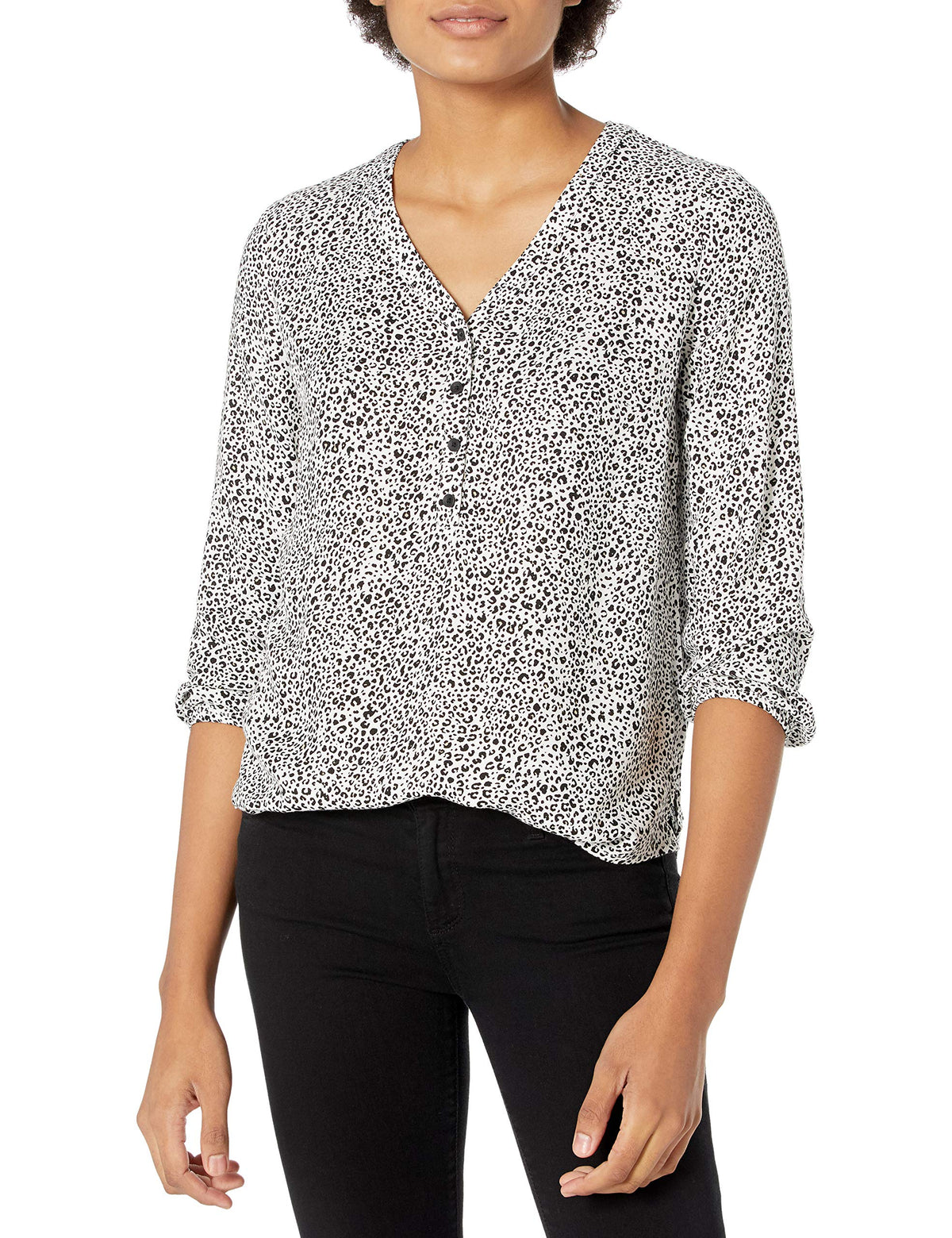 Amazon Essentials Women's 3/4 Sleeve Button Popover Shirt, Loose-Fit V-Neck Blouse, Lightweight