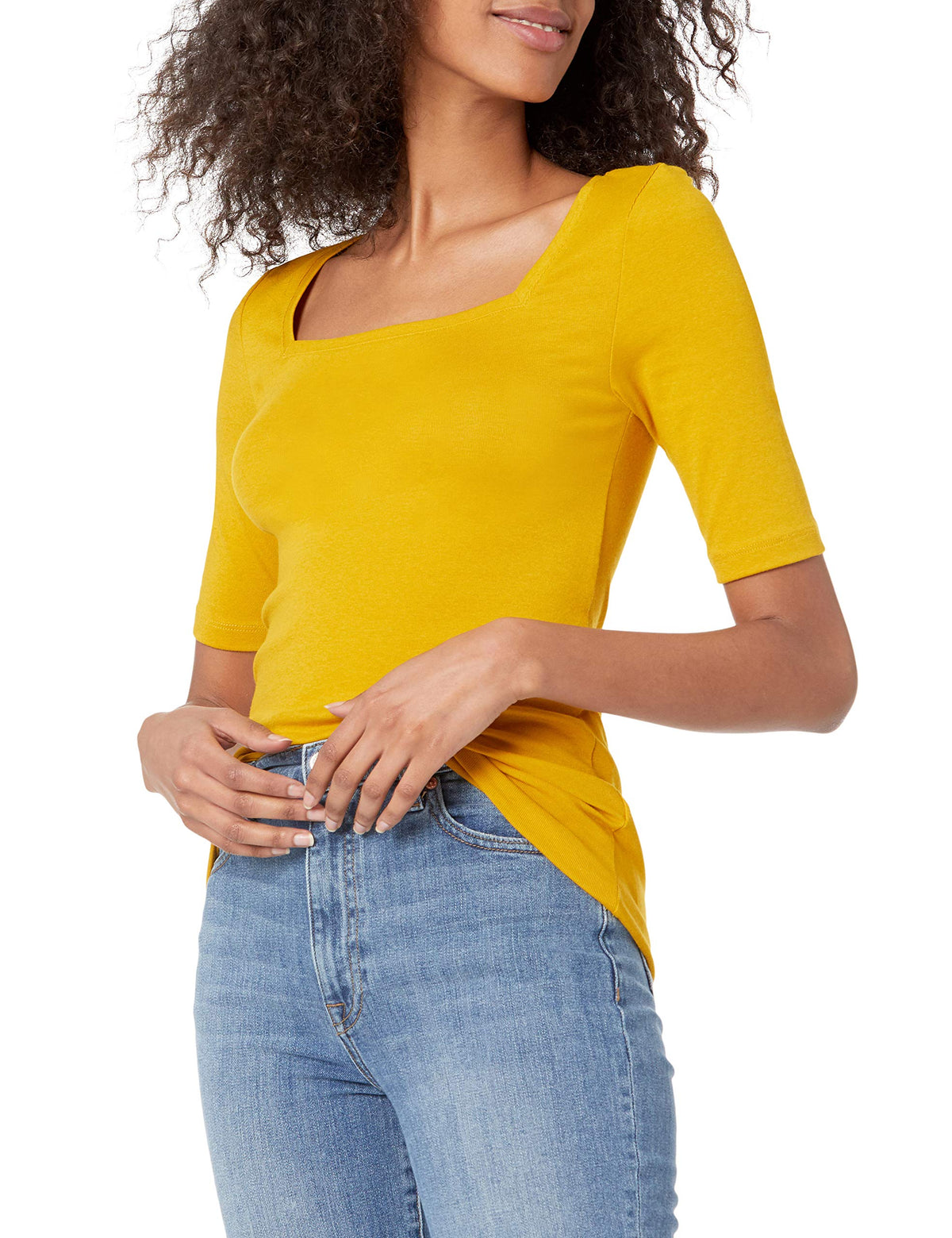 Amazon Essentials Women's Slim Fit Half Sleeve Square Neck Cotton Modal T-Shirt