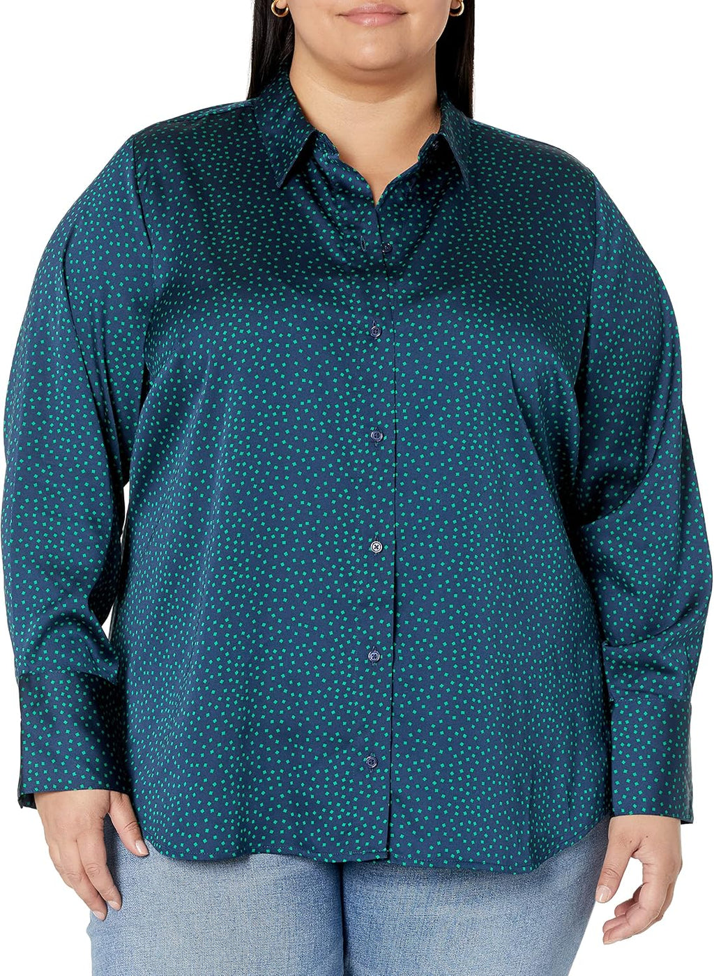 Amazon Essentials Women's Regular-Fit Long Sleeve Satin Button Down Blouse, Dressy Collared Shirt