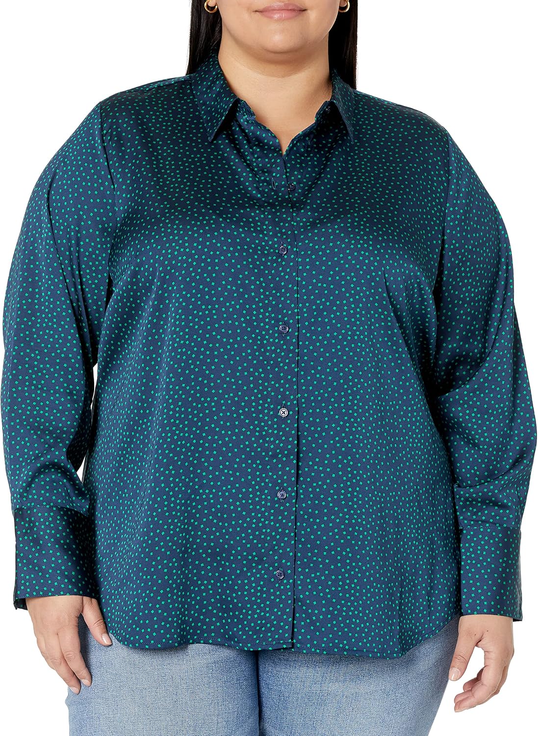 Amazon Essentials Women's Regular-Fit Long Sleeve Satin Button Down Blouse, Dressy Collared Shirt
