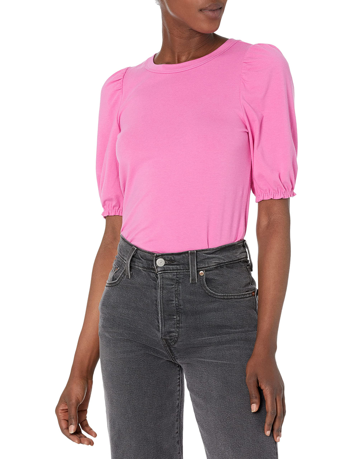 Amazon Essentials Women's Regular-Fit Twist Puff Sleeve Crewneck T-Shirt