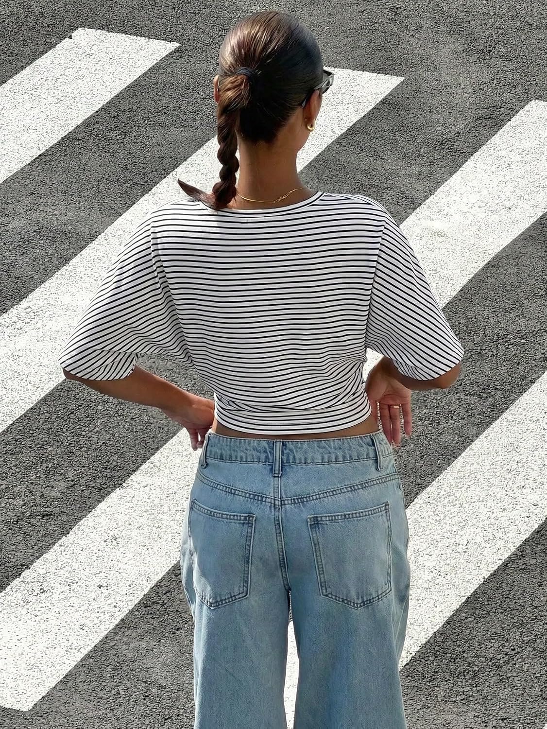 Milumia Women's Cinched Waist Striped Dolman Sleeves T Shirts Going Out Top