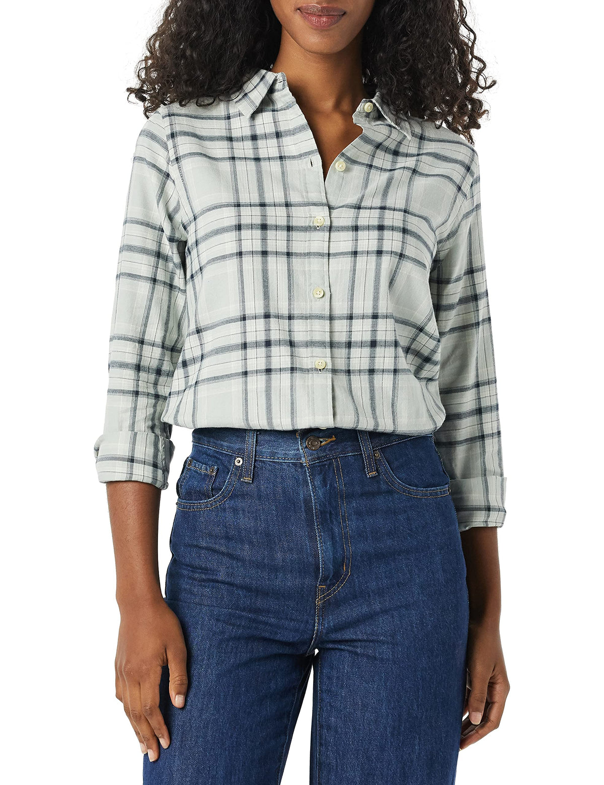 Amazon Essentials Women's Regular-Fit Long-Sleeve Lightweight Cotton Brushed Flannel Shirt