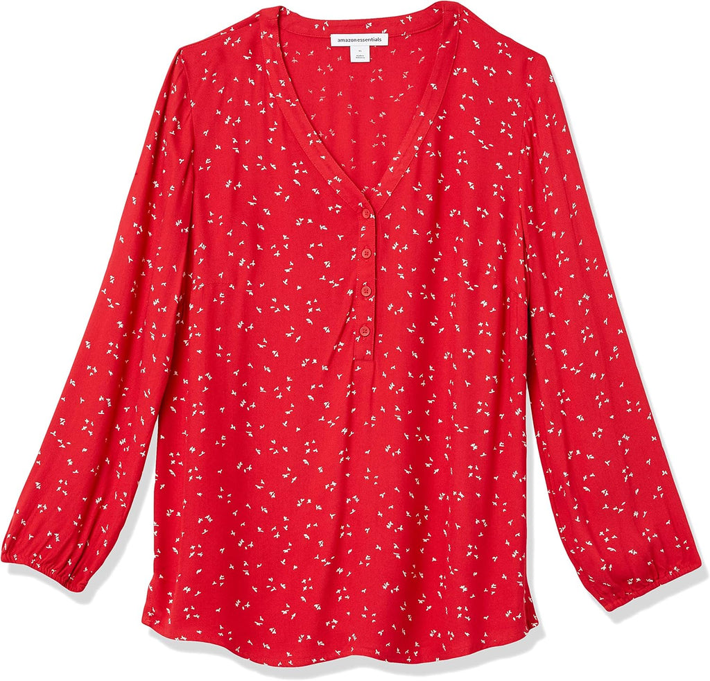 Amazon Essentials Women's 3/4 Sleeve Button Popover Shirt, Loose-Fit V-Neck Blouse, Lightweight