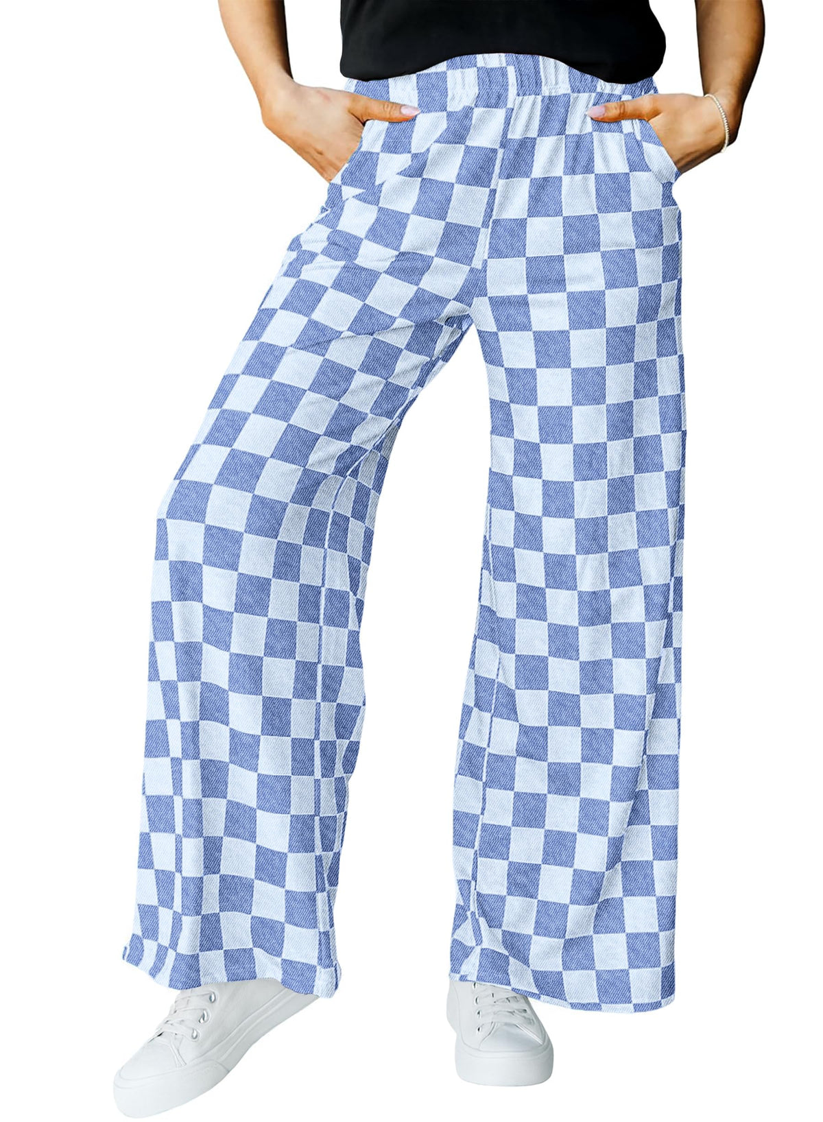 IWOLLENCE Women's Casual Loose Checkered Wide Leg Pants High Waist Straight Lounge Y2K Gingham Trousers