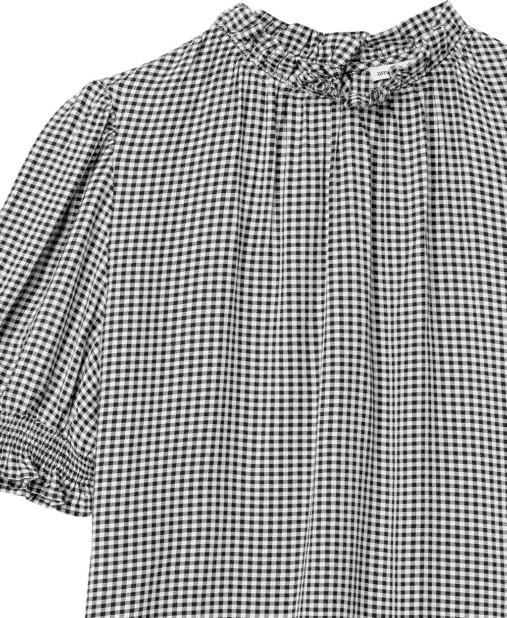 Amazon Essentials Women's Fluid Twill Short Puff Sleeve Ruffle Smocked Shirt