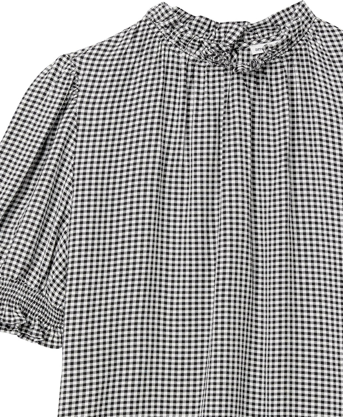 Amazon Essentials Women's Fluid Twill Short Puff Sleeve Ruffle Smocked Shirt